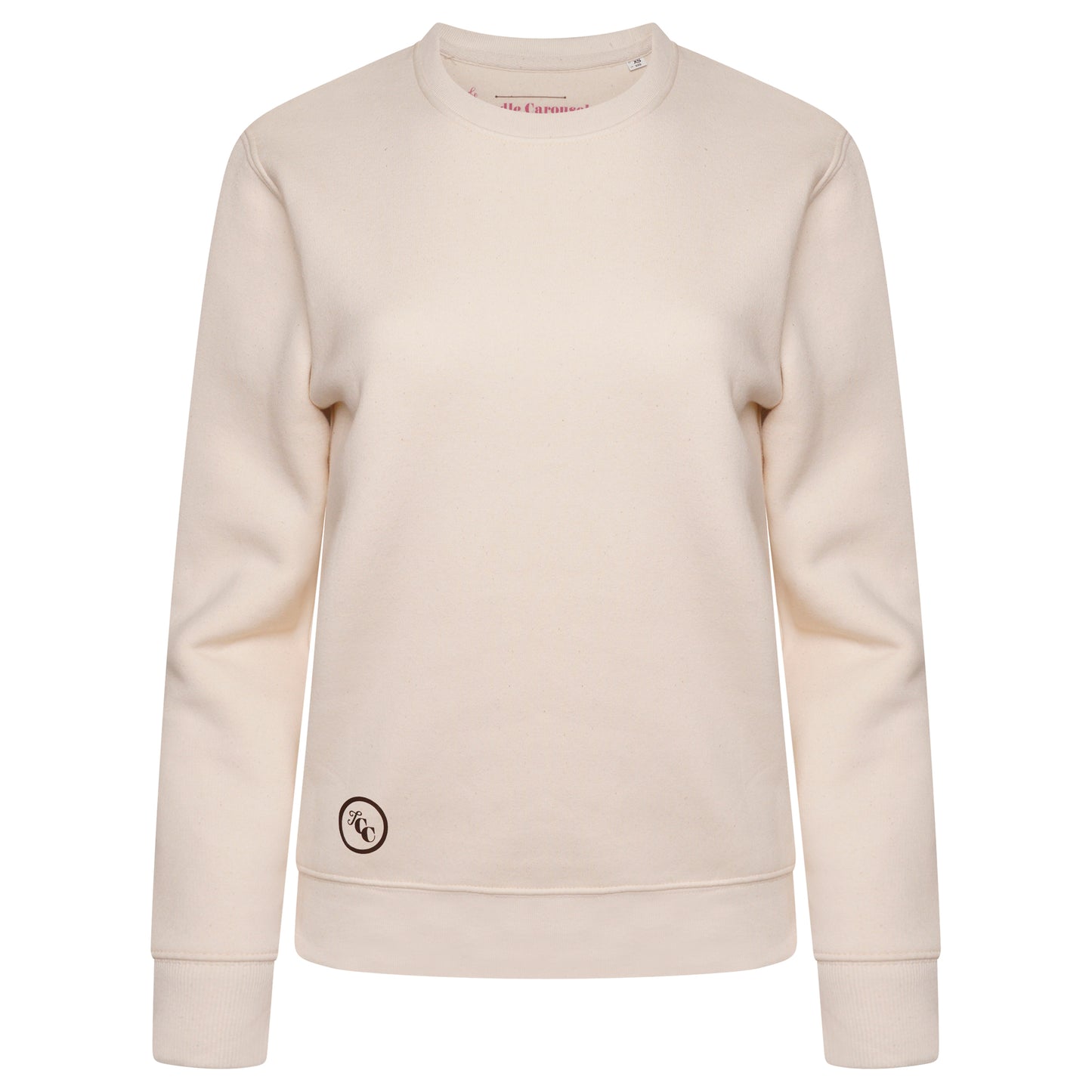The Candle Carousel Sweatshirt Jumper Organic Cotton Fair Wear, Brown Faux Leather Elbow Patch, Front View View