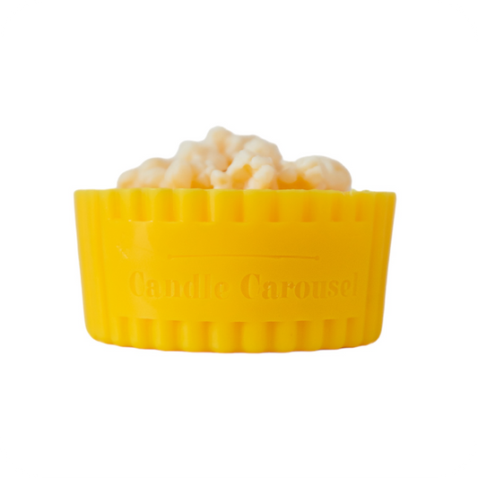 The Candle Carousel Movie Night Hot Buttered Popcorn Candle Refill, Refillable Sustainable Vegan and Cruelty Free, Front Product View, Buy Today and Pair with our Refillable Dishes to Refill Time and Time again!