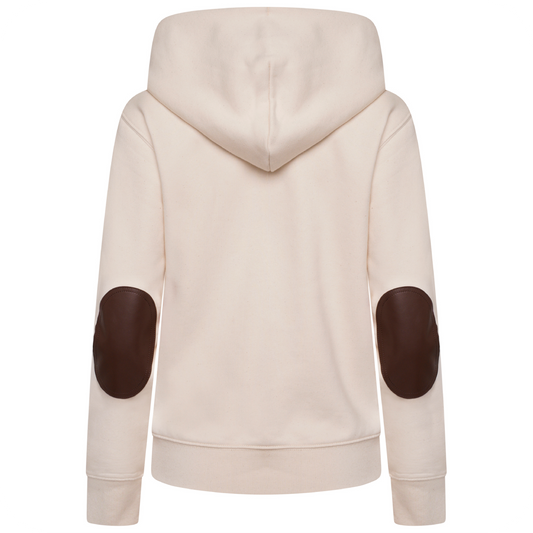 The Candle Carousel Zip Hoodie Organic Cotton Fair Wear, Brown Faux Leather Elbow Patch, Back Main Primary View