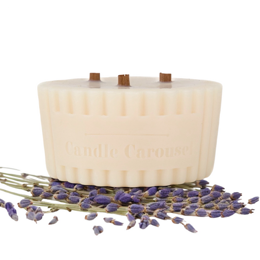 The Candle Carousel Solution Candles®️ Sleep Aromatherapy 100% Pure Essential Oils Candle Refill, Refillable Sustainable Vegan and Cruelty Free, Front with Ingredient Demo Product View, Buy Today and Pair with our Refillable Dishes to Refill Time and Time again!
