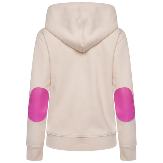 The Candle Carousel Zip Hoodie Organic Cotton Fair Wear, Pink Faux Leather Elbow Patch, Back Main Primary View Image