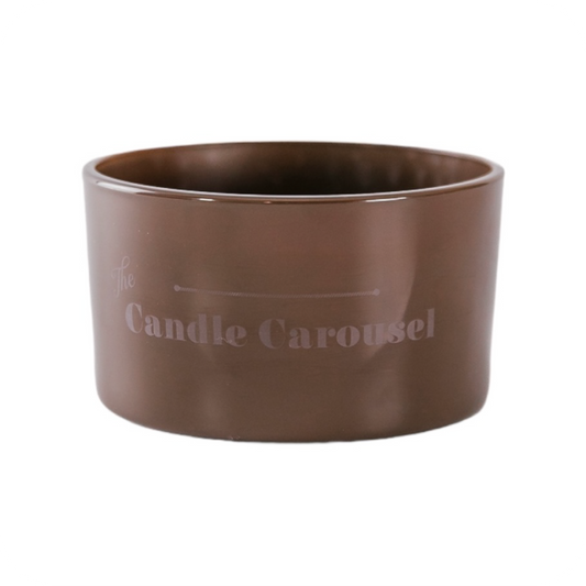 The Candle Carousel Brown Gloss Refillable Candle Dish, Sustainable Vegan and Cruelty Free Brand Company, Front Main Primary View, Buy today and fill with our Candle Refills Time and Time again!