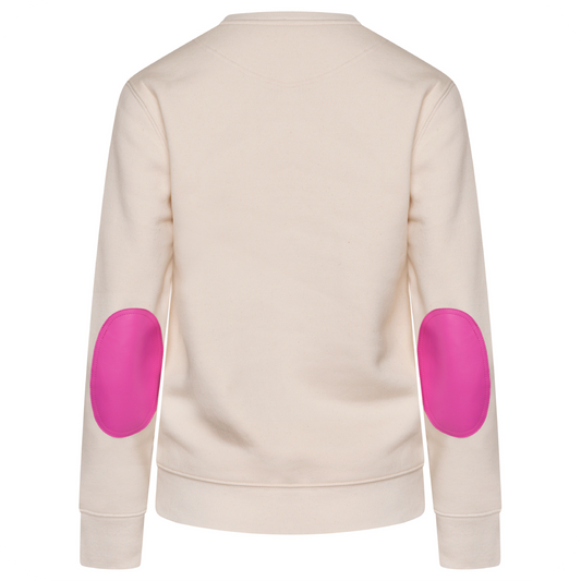 The Candle Carousel Sweatshirt Jumper Organic Cotton Fair Wear, Pink Faux Leather Elbow Patch, Back Primary Main View
