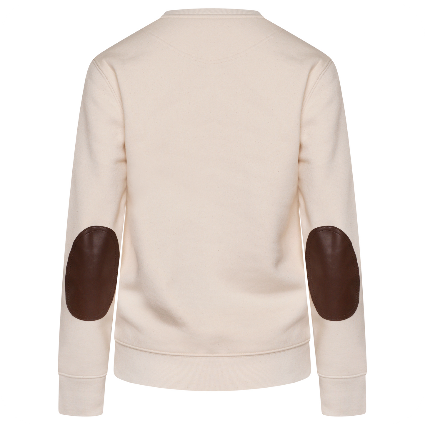 The Candle Carousel Sweatshirt Jumper Organic Cotton Fair Wear, Brown Faux Leather Elbow Patch, Back View Primary Main Image
