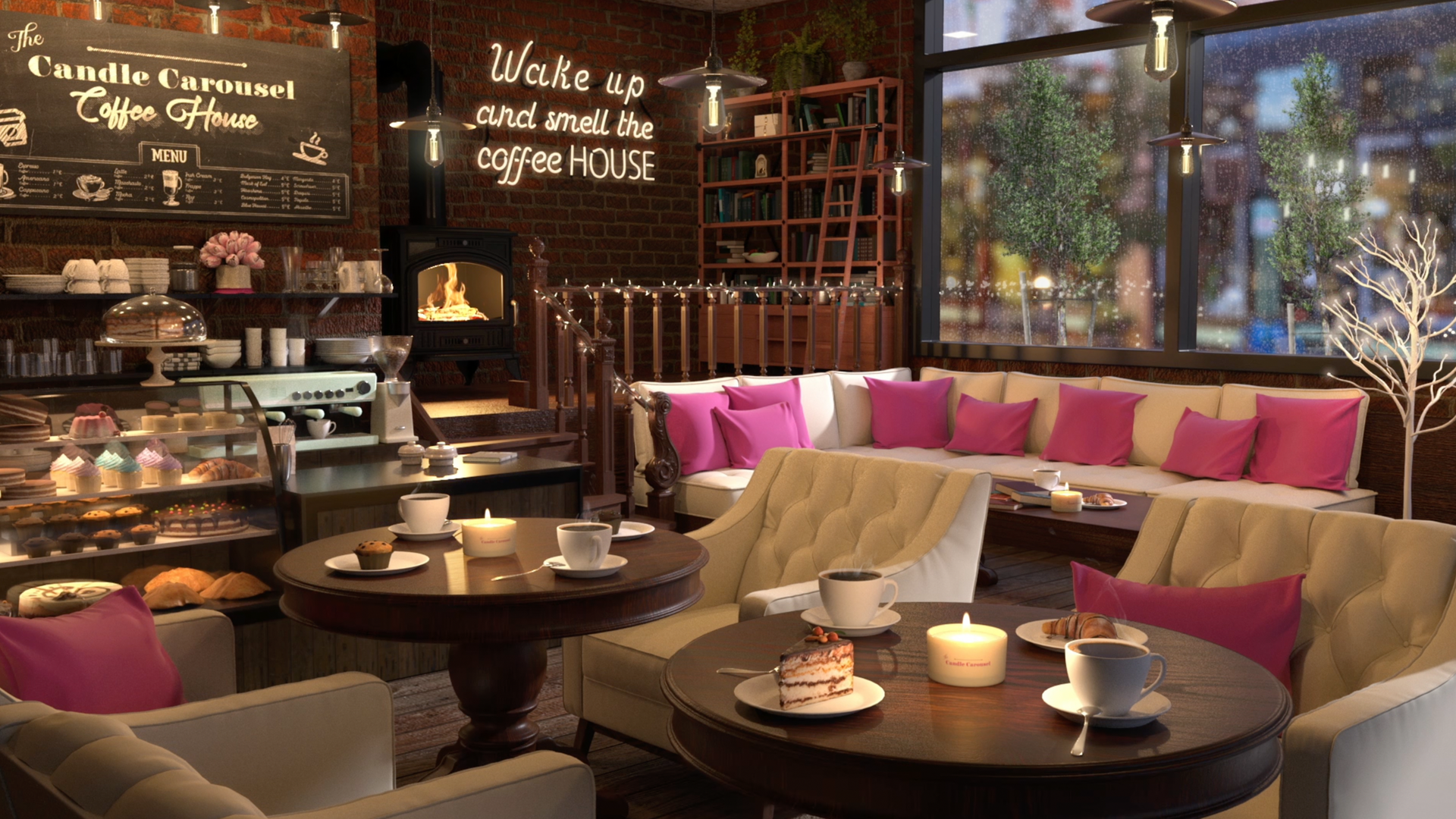 Load video: The Candle Carousel® 'Cozy Coffee House' ASMR Ambiance Room