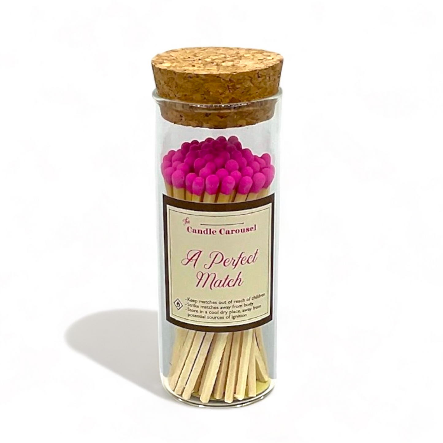 The Candle Carousel Strike Matches Glass Jar,  Refillable Sustainable Vegan and Cruelty Free, Front Product View, Buy Today and Pair with our Refillable Candles and Dishes to Refill Time and Time again!