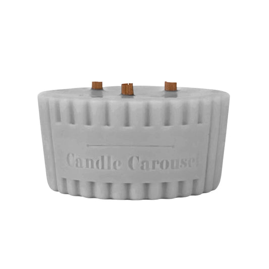 The Candle Carousel® Jumper Weather Grey candle  refill with wooden wicks on a white background