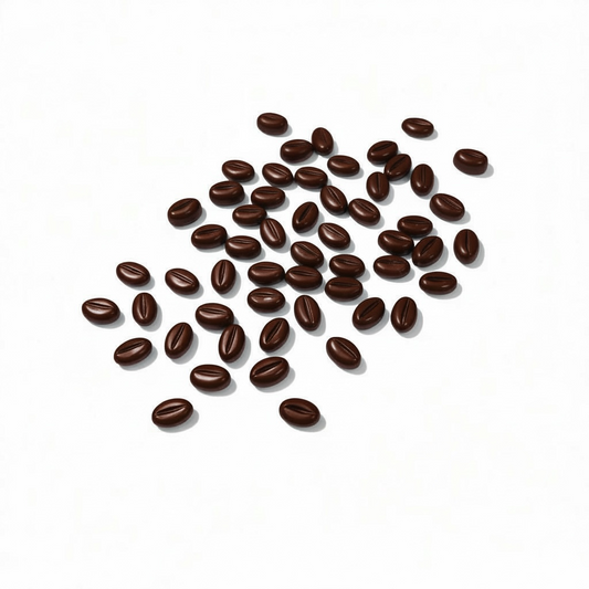 Espresso Coffee bean wax melts scattered on a white background